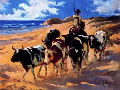 Oxen at the Beach Joaquin Sorolla